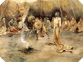 Sioux torturando a un valiente Blackfoot 1897 Charles Marion Russell Indios Americanos